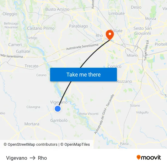 Vigevano to Rho map