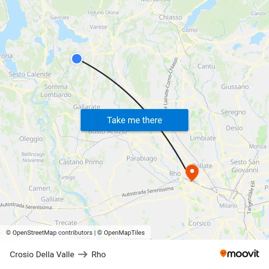 Crosio Della Valle to Rho map