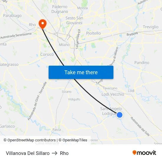 Villanova Del Sillaro to Rho map