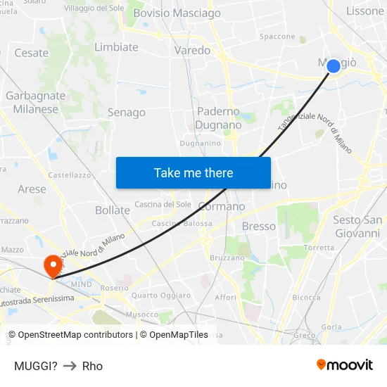 Muggiò to Rho map