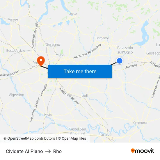 Cividate al Piano to Rho map