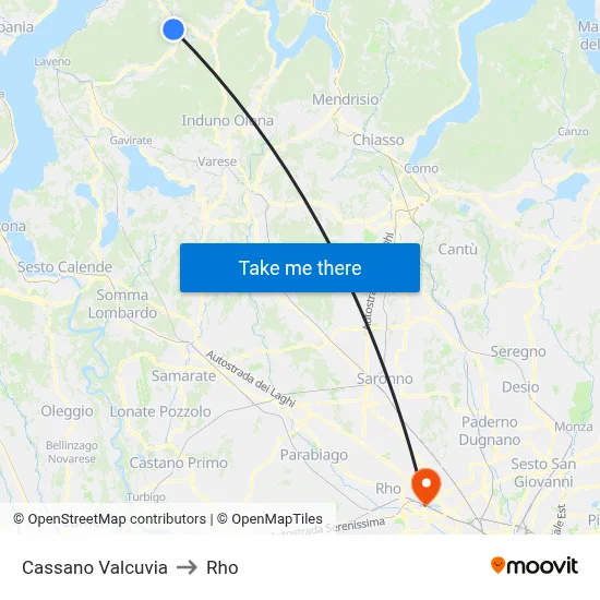 Cassano Valcuvia to Rho map