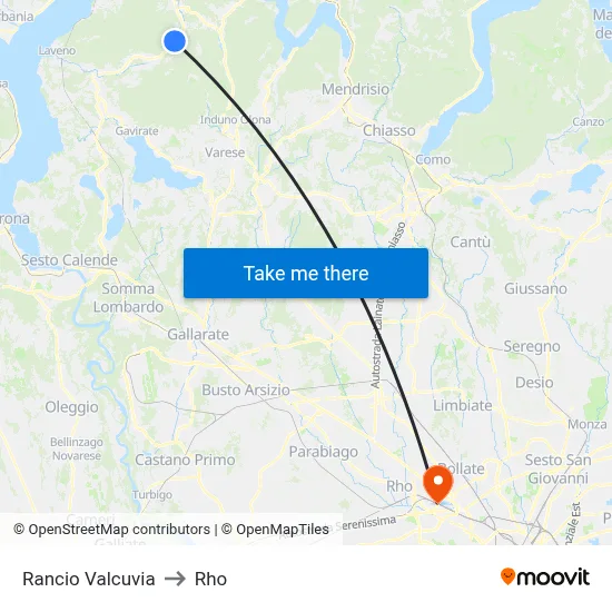 Rancio Valcuvia to Rho map