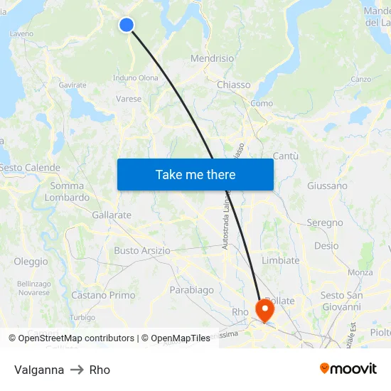 Valganna to Rho map