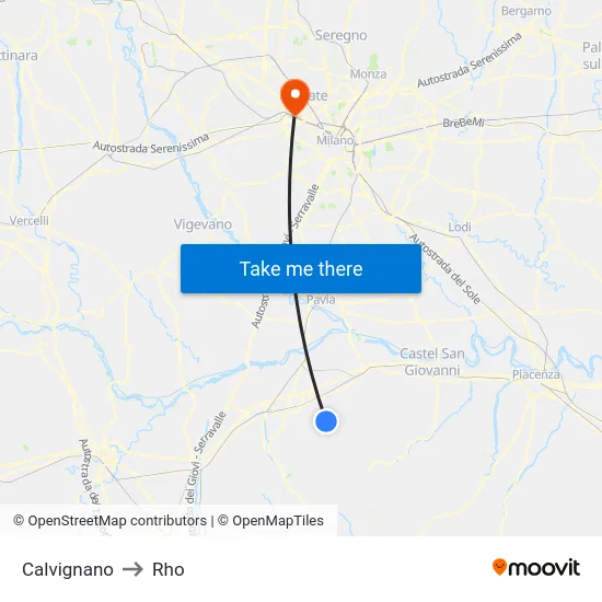 Calvignano to Rho map