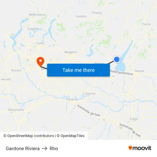 Gardone Riviera to Rho map