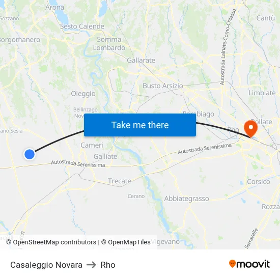 Casaleggio Novara to Rho map