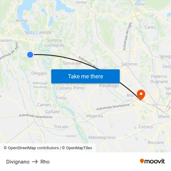Divignano to Rho map