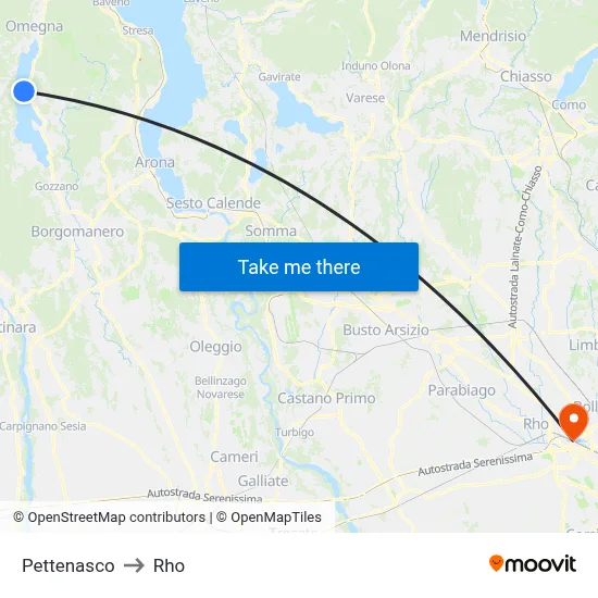 Pettenasco to Rho map