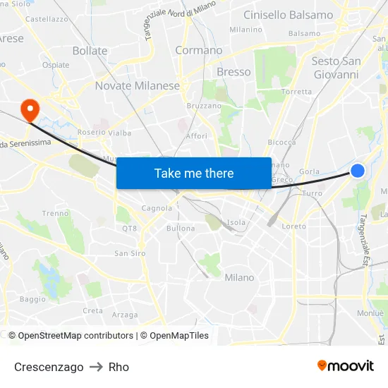 Crescenzago to Rho map
