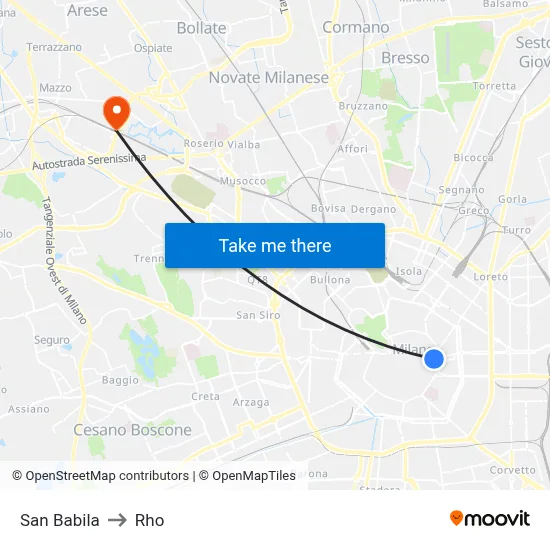 San Babila to Rho map