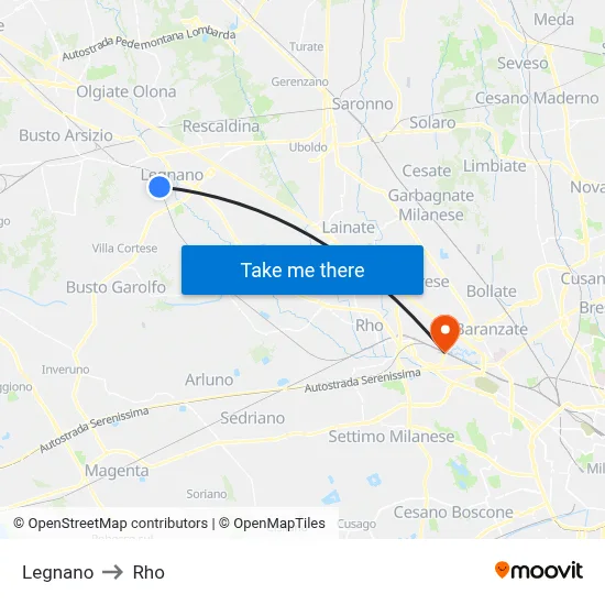 Legnano to Rho map