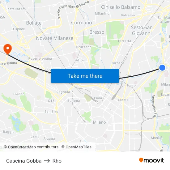 Cascina Gobba to Rho map