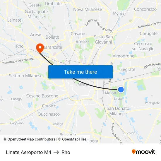 Linate Airport M4 to Rho map