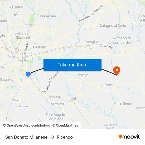 San Donato Milanese to Ricengo map