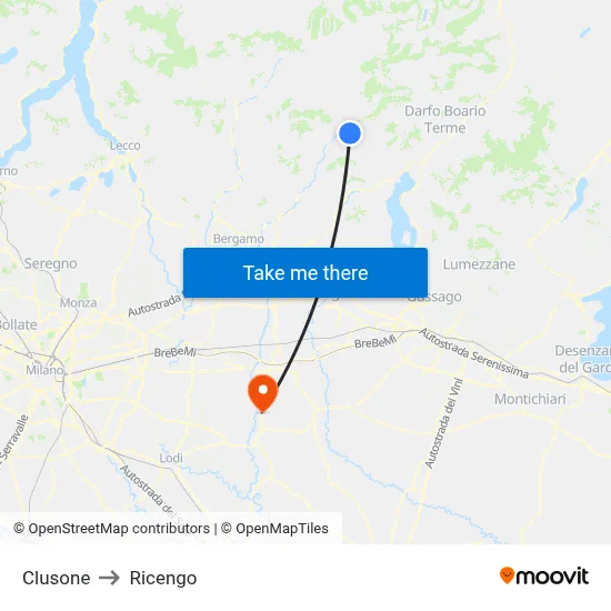 Clusone to Ricengo map