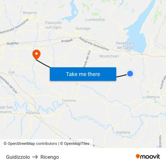 Guidizzolo to Ricengo map