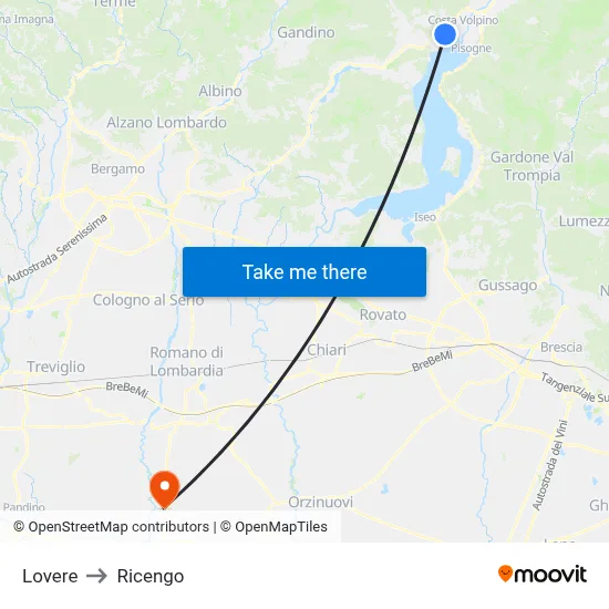 Lovere to Ricengo map