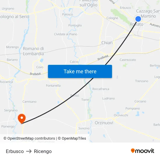 Erbusco to Ricengo map
