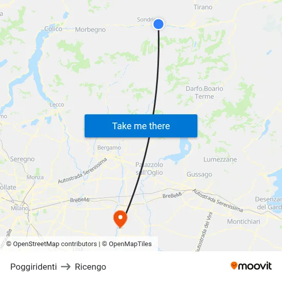 Poggiridenti to Ricengo map