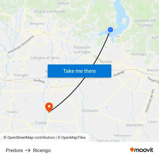 Predore to Ricengo map