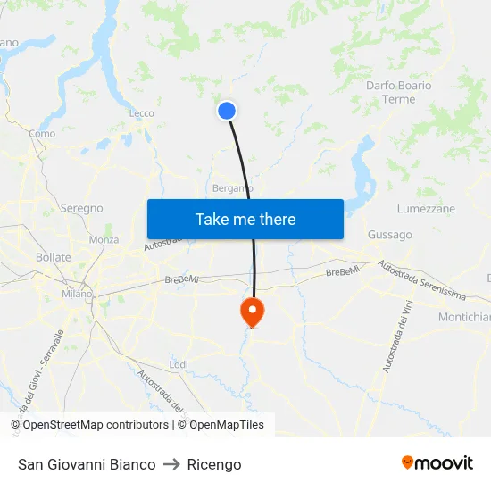 San Giovanni Bianco to Ricengo map