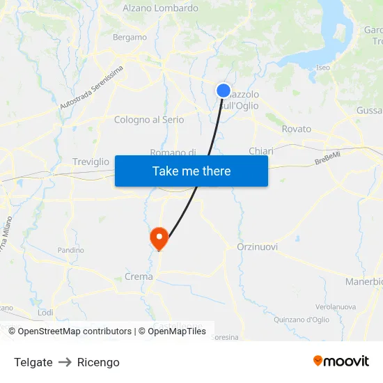 Telgate to Ricengo map