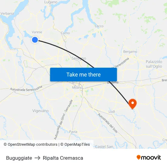 Buguggiate to Ripalta Cremasca map