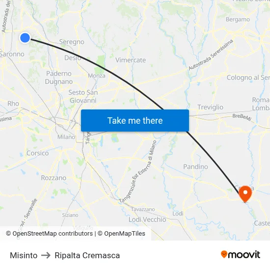 Misinto to Ripalta Cremasca map