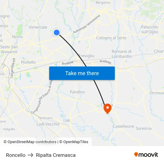 Roncello to Ripalta Cremasca map