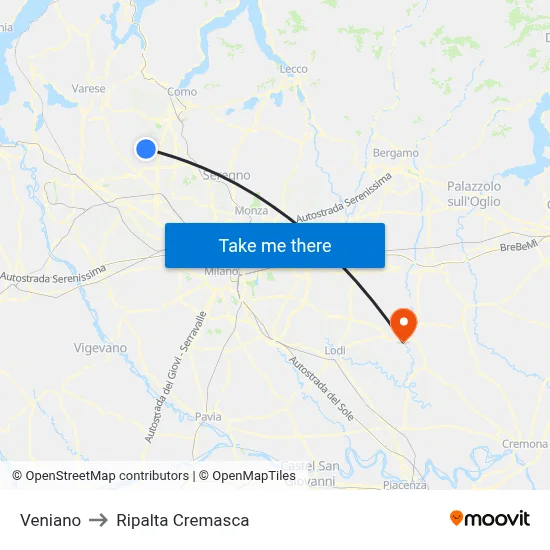 Veniano to Ripalta Cremasca map