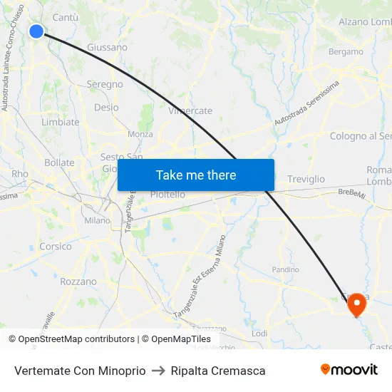 Vertemate Con Minoprio to Ripalta Cremasca map