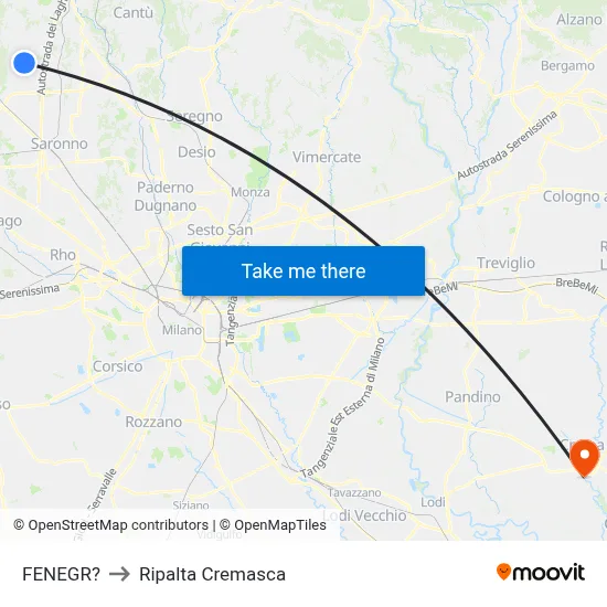 Fenegro to Ripalta Cremasca map