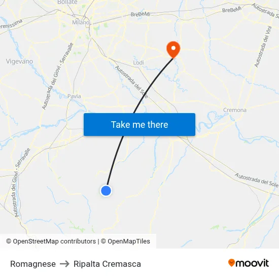 Romagnese to Ripalta Cremasca map