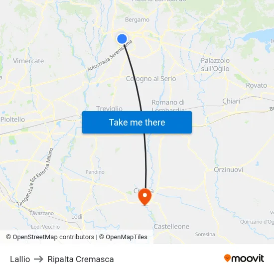 Lallio to Ripalta Cremasca map