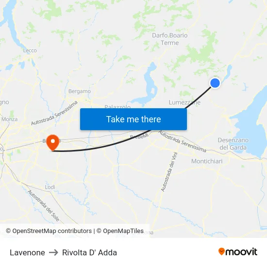 Lavenone to Rivolta D' Adda map