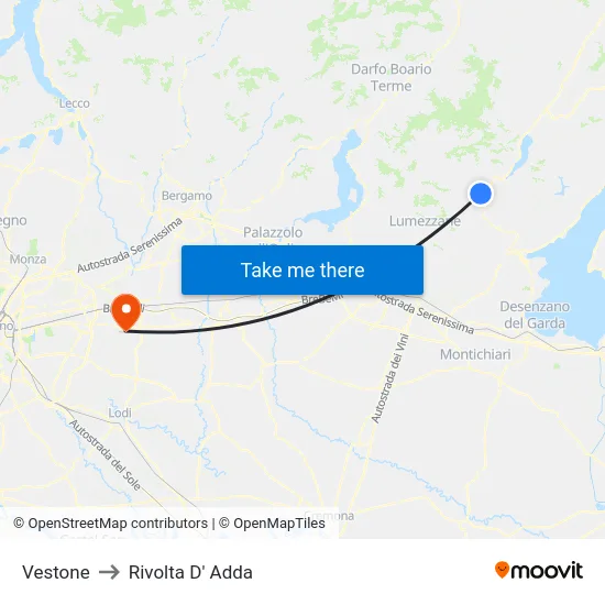 Vestone to Rivolta D' Adda map