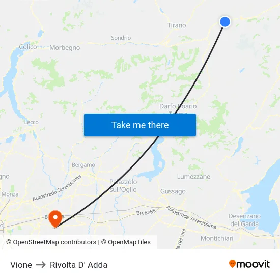Vione to Rivolta D' Adda map