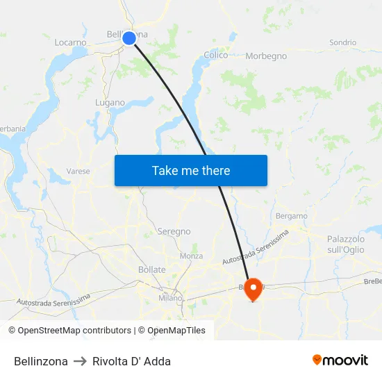 Bellinzona to Rivolta D' Adda map