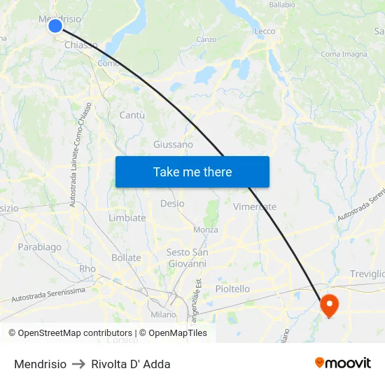 Mendrisio to Rivolta D' Adda map