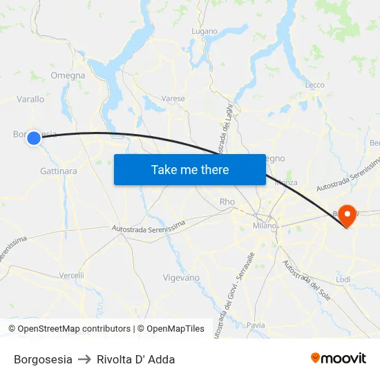 Borgosesia to Rivolta d'Adda map