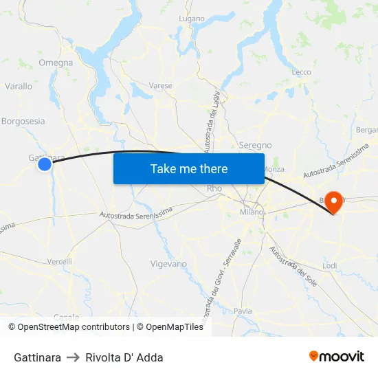 Gattinara to Rivolta d'Adda map