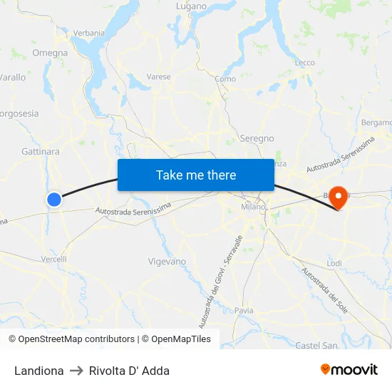 Landiona to Rivolta d'Adda map