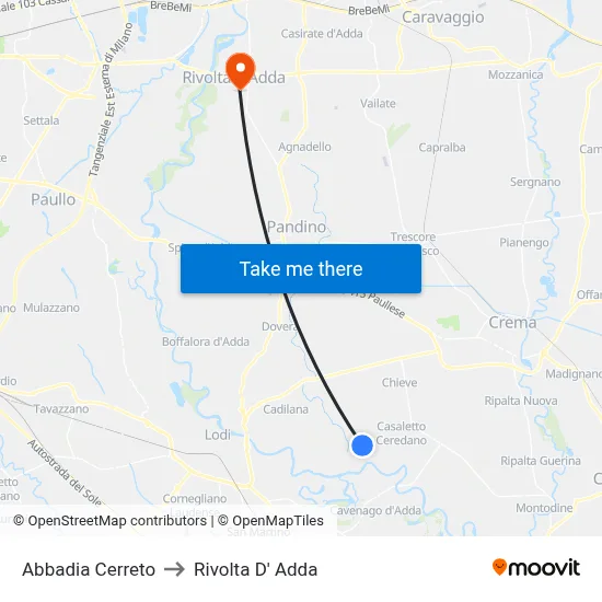 Abbadia Cerreto to Rivolta d'Adda map