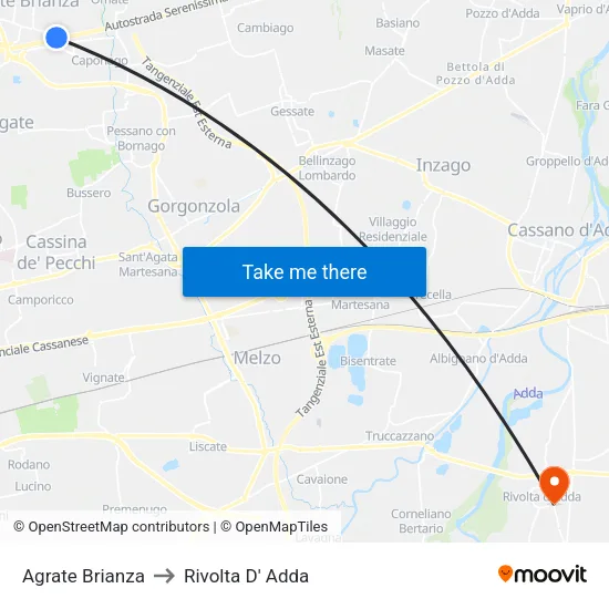 Agrate Brianza to Rivolta d'Adda map