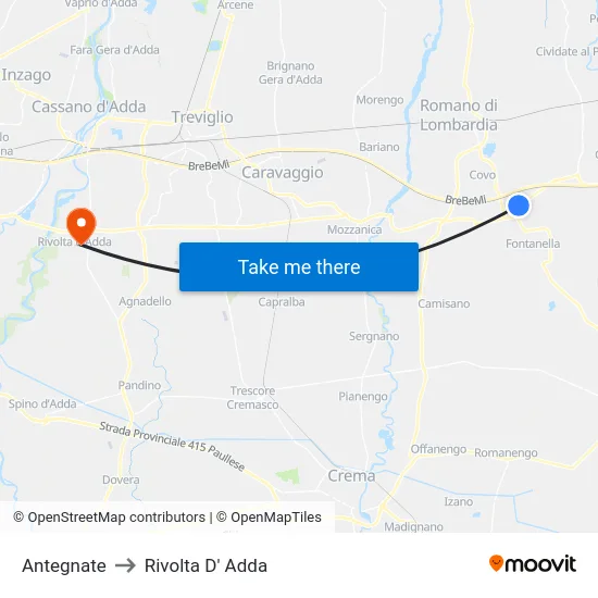 Antegnate to Rivolta D' Adda map