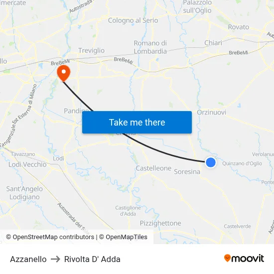Azzanello to Rivolta d'Adda map