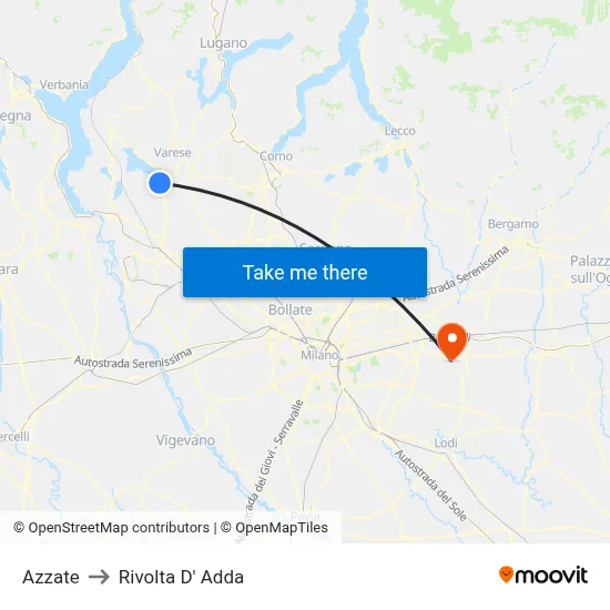 Azzate to Rivolta D' Adda map