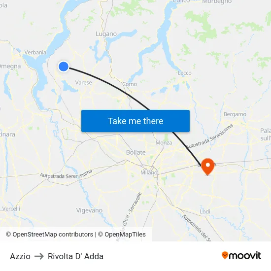 Azzio to Rivolta D' Adda map