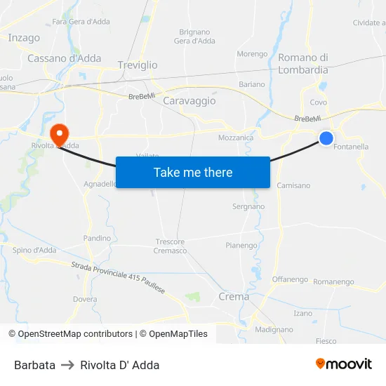 Barbata to Rivolta D' Adda map